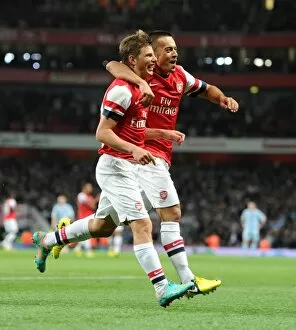 Images Dated 26th September 2012: Andrey Arshvin celebrates scoring Arsenals 3rd goal with Nico Yennaris