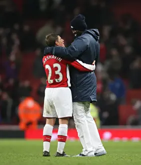 Ardrey Arshavin and Emmanuel Adebayor celebrate the Arsenal victory