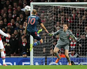 Arsenal V Bayern Munich 2013-14 Prints: Arjen Robben vs. Wojciech Szczesny: Penalty Drama in Arsenal v Bayern Munich UCL Clash