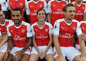 Arsenal 1st Team Squad: United in Purpose - Theo Walcott, Nacho Monreal, and Natalia Pablos Sanchon at 2016-17 Photocall