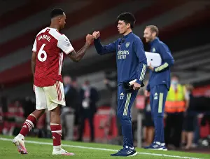 Arsenal Assistant Coach Carlos Cuesta Consoles Gabriel After Arsenal vs West Ham United Match, 2020-21 Premier League