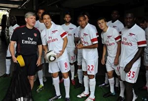 Images Dated 7th August 2010: Arsenal assistant manager Pat Rice with Samir Nasri and Gael Clichy before the match