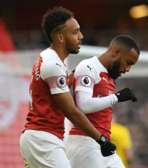 Arsenal V Burnley 2018-19 Prints: Arsenal: Aubameyang and Lacazette Celebrate First Goal vs Burnley (2018-19)