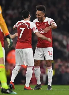 Arsenal V Bournemouth 2018-19 Prints: Arsenal: Aubameyang and Mkhitaryan Celebrate Goals Against Bournemouth