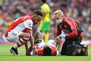 Arsenal: Aubameyang and Saka Receive Medical Attention During Arsenal v Norwich City Match (2021-22)