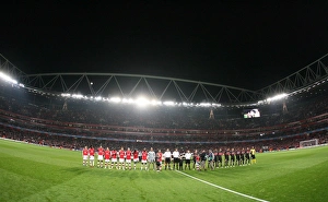 Arsenal v AZ Alkmaar 2009-10 Collection: The Arsenal and AZ teams line up before the match