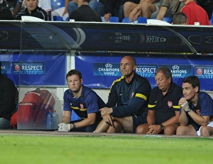 Arsenal Backroom Staff at Montpellier: Steve Bould, Colin Lewin, Gary O'Driscoll, and Vic Akers