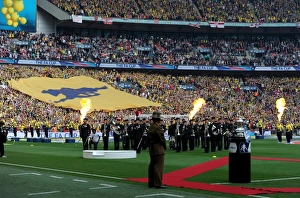 Arsenal banner before the match. Arsenal 4: 0 Aston Villa. FA Cup Final. Wembley Stadium, 30 / 5 / 15