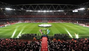 Images Dated 16th February 2011: The Arsenal and Barcelona team walk out before the match. Arsenal 2: 1 Barcelona