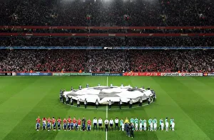 Images Dated 16th February 2011: The Arsenal and Barcelona teams line up before the match. Arsenal 2: 1 Barcelona
