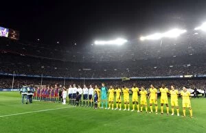 Images Dated 8th March 2011: The Arsenal and Barcelona teams line up before the match. Barcelona 3: 1 Arsenal