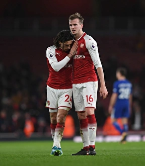 Arsenal V Chelsea 2017-18 Prints: Arsenal: Bellerin and Holding Share a Moment after Arsenal vs. Chelsea Match