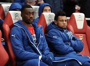 Images Dated 13th December 2014: Arsenal Bench: Semi Ajayi and Francis Coquelin vs Newcastle United (Premier League, 2014/15)