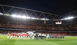 Images Dated 15th September 2010: The Arsenal and Braga teams line up before the match. Arsenal 6: 0 SC Braga