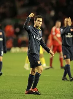 Liverpool v Arsenal 2009-10 Gallery: Arsenal captain Cesc Fabregas celebrates after the match. Liverpool 1: 2 Arsenal