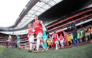 Arsenal captain Samir Nasri leads out the team. Arsenal 0: 0 Sunderland