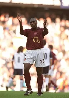 Campbell Sol Collection: Arsenal captain Sol Campbell applauds the fans after the match