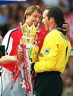 Arsenal captain Tony Adams and goalkeeper David Seaman with the F. A