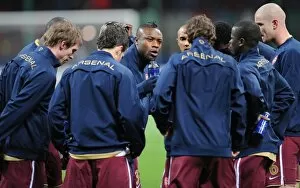 Arsenal captain William Gallas talkes to the team before the match