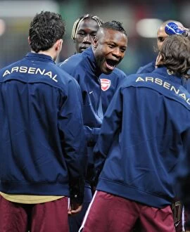 Images Dated 5th March 2008: Arsenal captain William Gallas talkes to the team before the match