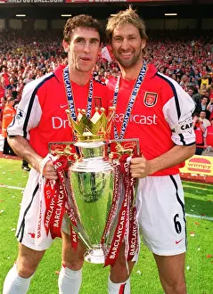 Arsenal Captains Adams and Keown Celebrate FA Barclaycard Premiership Victory: Arsenal 4-3 Everton, Highbury, 2002