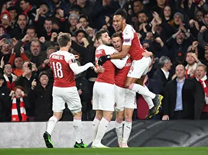 Arsenal Celebrate Aaron Ramsey's Goal vs S.S.C. Napoli in Europa League Quarterfinal