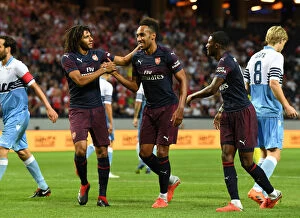 Arsenal v SS Lazio 2018-19 Collection: Arsenal Celebrate: Aubameyang, Elneny, Maitland-Niles Score in Pre-Season Friendly vs
