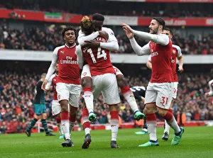 Arsenal V Southampton 2017-18 Prints: Arsenal Celebrate: Aubameyang, Welbeck, Iwobi, Kolasinac - Scoring Moment (2017-18)