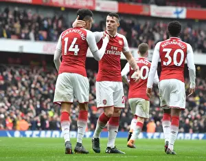 Arsenal V Watford 2017-18 Prints: Arsenal Celebrate: Aubameyang and Xhaka Score against Watford (2017-18)