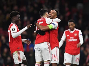 Images Dated 28th November 2019: Arsenal Celebrate Aubameyang's Goal Against Eintracht Frankfurt in Europa League