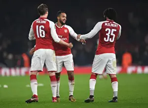 Arsenal V West Ham United - Carabao Cup 2017-18 Prints: Arsenal Celebrate Carabao Cup Quarterfinal Victory: Walcott, Holding, Elneny