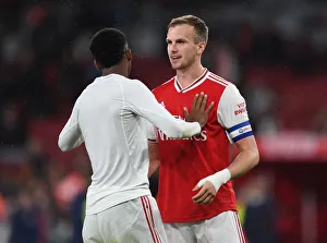 Arsenal V Nottingham Forest Carabao Cup 3rd Rd 2019-20 Prints: Arsenal Celebrate Carabao Cup Victory Over Nottingham Forest: Holding and Willock Rejoice