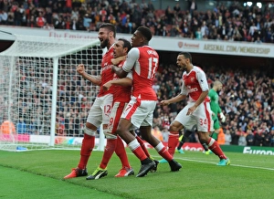 Arsenal Celebrate Double Goals: Cazorla, Giroud, Iwobi, and Coquelin vs. Southampton (2016-17)
