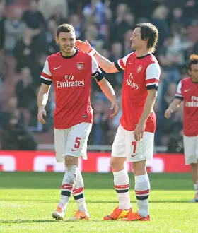 Arsenal V Everton - FA Cup 2014 Prints: Arsenal Celebrate FA Cup Quarter-Final Victory: Thomas Vermaelen and Tomas Rosicky