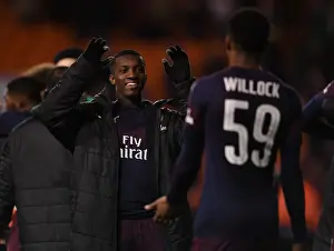 Blackpool V Arsenal - FA Cup 2019 Prints: Arsenal Celebrate FA Cup Victory Over Blackpool: Eddie Nketiah and Joe Willock