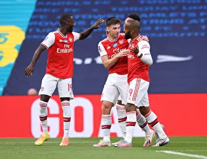 Arsenal V Manchester City - FA Cup Semi-Final 2019-20 Prints: Arsenal Celebrate First Goal Against Manchester City in FA Cup Semi-Final