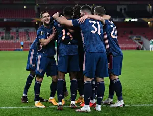 Arsenal Celebrate First Goal Against Rapid Wien in Europa League