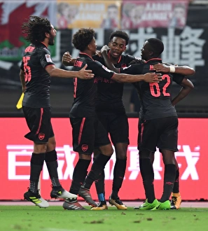 Bayern Munich V Arsenal 2017-18 Prints: Arsenal Celebrate Goal Against Bayern Munich: Elneny, Nelson, Willock, Nketiah (2017-18)