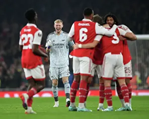 Arsenal V FC Zurich 2022-23 Prints: Arsenal Celebrate Goal Against FC Zurich: Aaron Ramsdale Leads the Charge (2022-23 Europa League)