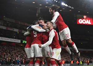Arsenal V Chelsea - Carabao Cup 2017-18 Prints: Arsenal Celebrate Goals: Jack Wilshere and Mohamed Elneny vs