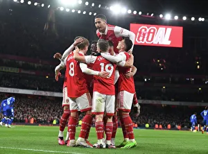 Arsenal Celebrate Four Goals: Martin Odegaard, Bukayo Saka, Leandro Trossard, Gabriel Martinelli vs Everton (2022-23)