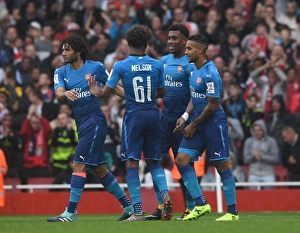 Arsenal V Benfica - Emirates Cup 2017-18 Prints: Arsenal Celebrate: Iwobi, Walcott