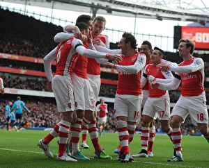 Arsenal Celebrate Koscielny's Goal Against Stoke City, Premier League 2014-15