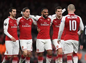 Arsenal V CSKA Moscow 2017-18 Prints: Arsenal Celebrate: Lacazette, Mkhitaryan