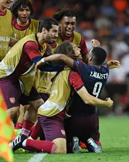 Valencia CF V Arsenal 2018-19 Prints: Arsenal Celebrate Lacazette's Goal: Valencia vs Arsenal, UEFA Europa League Semi-Final