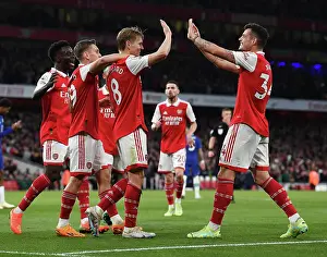 Arsenal Celebrate Martin Odegaard's Goal: Arsenal FC vs Chelsea FC, Premier League 2022-23