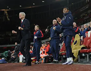 Arsenal V Bournemouth 2015-16 Prints: Arsenal Celebrate Mesut Ozil's Goal Against Bournemouth (2015-16): Wenger and Reine-Adelaide Rejoice