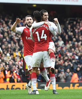 Arsenal V Watford 2017-18 Prints: Arsenal Celebrate: Mkhitaryan, Kolasinac, Aubameyang Score Against Watford (2017-18)