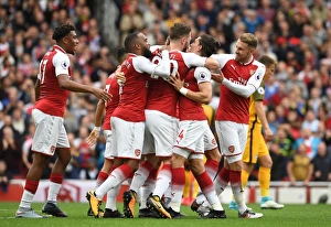 Arsenal V Brighton And Hove Albion 2017-18 Prints: Arsenal Celebrate: Monreal, Lacazette