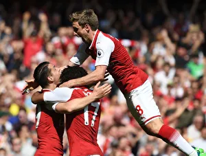 Arsenal V West Ham United 2017-18 Prints: Arsenal Celebrate: Monreal, Xhaka, Iwobi Score Against West Ham